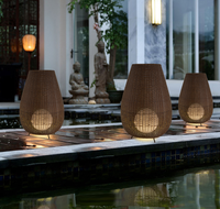 Lampe sur pied en bambou artistique, brune, créative, en rotin tressé, lampe de sol d'extérieur, étanche, lampe de pelouse, LED, salon, chambre à coucher