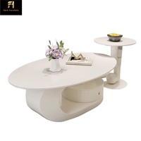 Table basse de salon en pierre frittée ovale blanche de style italien, table basse ronde nordique avec rangement, table à thé à double niveau