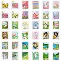 Kit d'art manuel pour enfants : Peinture diamant DIY motif chat de dessin animé avec strass carrés sur toile huilée 17x22