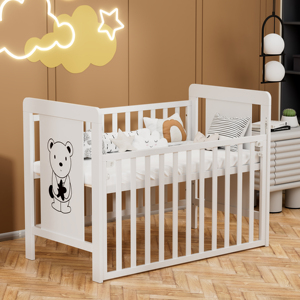 Cuna de Madera de Lujo con Ilustración de Oso, Barandilla Desmontable, Cuna para <span class=keywords><strong>Dormir</strong></span> Junto a los Padres, Altura Ajustable, Diseño Minimalista para Guardería, Pedido al por Mayor - Product Image 1