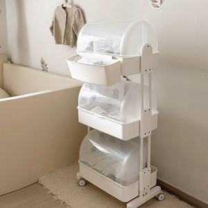 New Cocomaam 3-Tier Covered <b>Storage</b> <b>Trolley</b> Dustproof Plastic Hand Cart Home <b>Kitchen</b> Nursery Mobile Organizer - Product Image 3