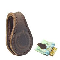 Porte-cartes unisexe vintage en cuir PU, mince, avec pince à billets métallique durable et portable, motif rayé, mini-clip