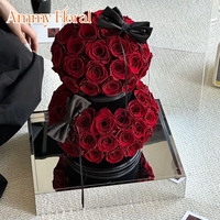 AM-PF148 Boîte en acrylique de luxe Idée cadeau pour la fête des mères Roses éternelles conservées Grande rose en forme de cœur Rose éternelle carrée Saint-Valentin
