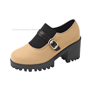 Chaussures à talon épais de style britannique, à enfiler, à bout profond, nouvelle collection automne, grandes tailles, pour femmes - Product Image 5