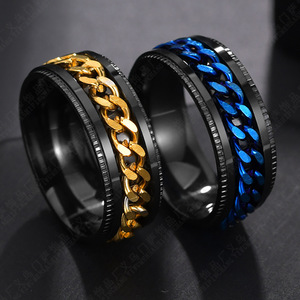 DAIHE Super Offre Bague Anti-Stress en Acier Inoxydable avec Chaîne pour Hommes, Punk Rock, Bleu, Or, Noir – Bijoux Accessoires Cadeau - Product Image 3