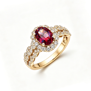 แหวนค็อกเทลทองคำแท้สำหรับผู้หญิง S925/10K/14K/18K ประดับด้วยโกเมนและเพชรทรงรี ดีไซน์หรูหราสำหรับงานหมั้น - Product Image 1