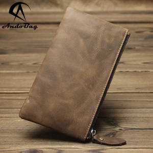 Portefeuille long en cuir Andong Crazy Horse pour homme, en cuir de vache véritable, vintage, avec porte-monnaie pliable, pochette multifonctionnelle - Product Image 3