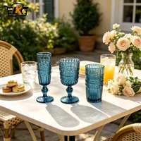 Ensemble de verres vintage en verre bleu gaufré, comprenant un gobelet à pied et un verre à pied, verres à boire colorés pour la maison, les mariages, les fêtes, la table, et comme cadeau