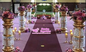 Columnas de FRP para decoración de pasarela, pilares dorados con macetas de flores para boda india, pilares de pasillo de entrada para boda - Product Image 2