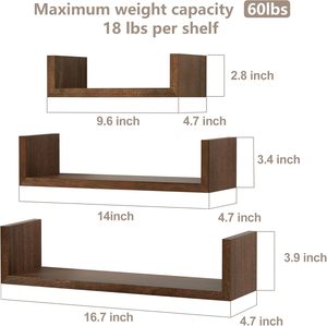 Juego de 3 Estantes Flotantes de Pared de Estilo Moderno y Elegante, Estantes de Almacenamiento Multifuncionales para Baño, Cocina y Dormitorio, Decoración del Hogar - Product Image 4