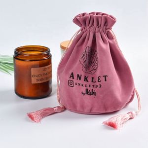 Pochette Cadeau Ronde en Velours avec Cordon de Serrage, Sac à Bijoux en Velours à Pompon, Emballage pour Bougie en Pot Parfumée - Product Image 1