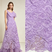 Tissu en dentelle 3D rose en gros d'usine, maille brodée de sequins, matière en tulle pour robe de mariée et de soirée, couleur personnalisée disponible