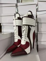Stivali da donna personalizzati per festival musicali, sexy, in pelle sintetica color block, con lacci, a punta, con tacco a spillo, taglie grandi
