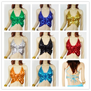 Top de Lentejuelas con Diseño de Mariposa para Danza del Vientre, Top Corto para Festivales, Fiestas, Rave, Gogo, Top Halter Elegante con Diseño de Mariposa - Product Image 5