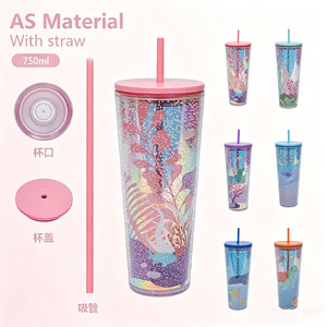 Shang Kou Ai Double Wall Plastic Straw Cup 750ml Reusable With Lid And Straw For Party Drinkware - Product Image 1