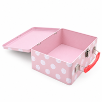 Boîte à lunch rose en fer blanc personnalisée avec poignée et fermoir à charnière pour pique-nique et emballage cadeau