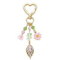Porte-clés Mignon en Émail Abeille Fleur, Pendentif Feuille Strass, Fermoir Mousqueton Cœur, Breloque de Sac Perlée, Ornement Floral Printanier pour Sac à Main