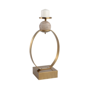 Portacandele Scultoreo con Accento Sferico in Marmo, Elegante Candelabro a Colonna per Centrotavola o Decorazione d'Ingresso - Product Image 2