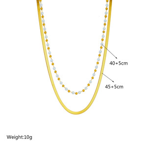 European American Double Layer Necklace Gold Imitation Pearl Chain Titanium Steel Flat Snake Design Geometric Irregular Pattern - Product Image 4