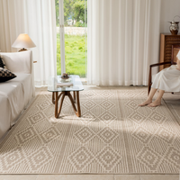 Tapis d'intérieur imperméable réversible en polyester, design abstrait crème, poils moyens, support en jute, tapis de salon antidérapant