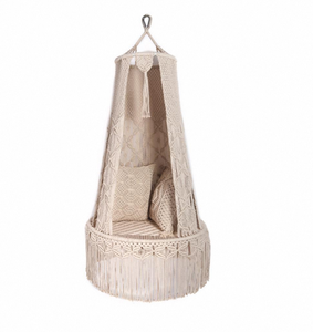 Hamaca Colgante de Macramé Hecha a Mano, Silla Colgante con Toldo de Cordón de Algodón para Dormitorio, Sala de Estar o Interiores - Product Image 1