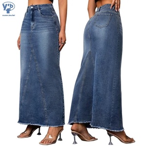 YUANBOFEI <span class=keywords><strong>Gonna</strong></span> <span class=keywords><strong>Lunga</strong></span> in Denim da Donna Casual a Vita Bassa con Orlo Sfilacciato, <span class=keywords><strong>Gonna</strong></span> <span class=keywords><strong>Lunga</strong></span> in Jeans Lavaggio Medio, Modello Svasato a Trapezio, Lunghezza al Pavimento - Product Image 1