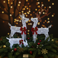 JINYUE Ensemble de 3 figurines de rennes de Noël en fer forgé, éclairées par LED, étanches IP44, écologiques, à commande manuelle, pour l'extérieur