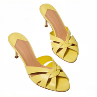 Mules à talons aiguilles croisées style français pour femmes grandes tailles – Sandales élégantes et polyvalentes jaunes pour l'été et les vacances