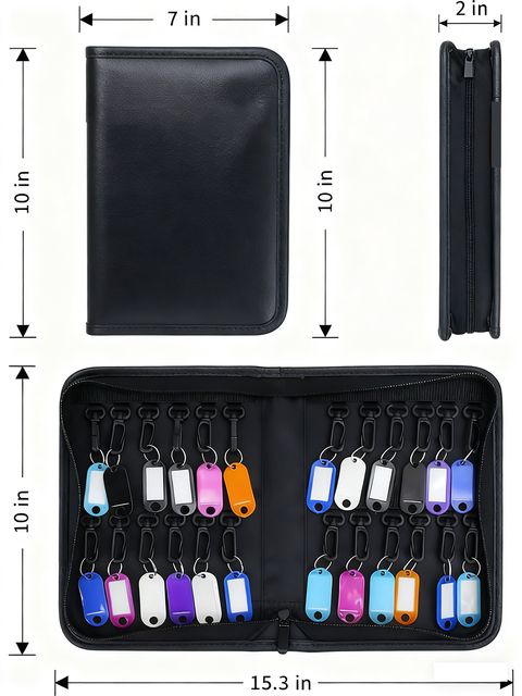 Custom Portable Zippered Key Organizer Fireproof and Waterproof Key Case With 24 Key Hooks Manager & Landlord Zipper Key Binder