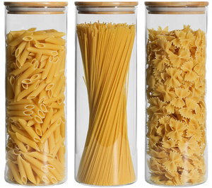 Oem/Odm 2200Ml Hoge Helderglazen Pastaopbergcontainer Luchtdichte Deksels Houtbedekking Moderne Keuken Voedselopslagpot Feest - Product Image 3