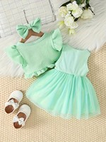 Ensemble de vêtements pour bébé fille, robe en tulle 3 pièces avec boléro à volants et bandeau pour fête d'anniversaire
