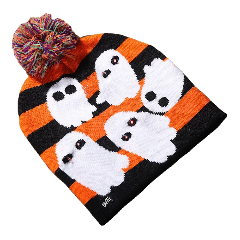 Светящаяся вязаная шапка на Хэллоуин для детей и взрослых светящаяся Легкая шляпа товары для вечеринок подарки Тыква Призрак с подсветкой