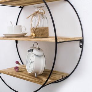Iron Wall Mounted <b>Shelf</b> Round Solid Wood 3 Tier Nordic Style Home Storage Organizer <b>Rack</b> Durable Design - Product Image 3