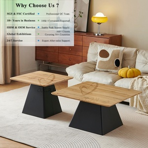 OKAY Tavolino da Caffè Moderno Minimalista con Piano in <span class=keywords><strong>Legno</strong></span> Effetto Venato e Base in Metallo Nero Trapezoidale, Tavolino da Caffè Componibile - Product Image 1
