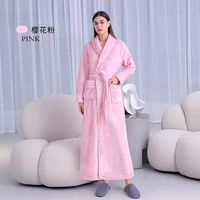 Robe de chambre longue d'automne et d'hiver pour femmes Simple Plain Hotel New Light Luxury Coral Velvet Peignoir