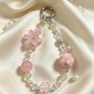 Chaîne de téléphone portable à la mode avec perles en forme de boule de fleurs en cristal féerique, porte-clés de voiture, breloque de téléphone portable personnalisable - Product Image 1