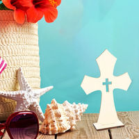Ornements de croix d'Halloween en bois, pièces en bois pour décorations, croix rustique catholique sur pied, décoration intérieure