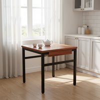 Ensemble de table à manger extensible en bois brun rustique moderne avec 2 bancs à dossier haut, structure en métal, marque Suntop, meubles de salle à manger pour la maison