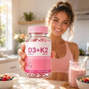Etiqueta Privada Personalizada, 120 Cápsulas, 2 en 1, <span class=keywords><strong>Vitamina</strong></span> D3 K2 Vegana, Ingredientes Activos, Suplemento para Adultos en Cápsulas Blandas, Apoya la Salud de Huesos, Corazón e Inmunidad - Product Image 1