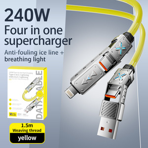 Câble de données 4-en-1 240W avec chargeur super rapide, 1,5 m, vert, avec interface en alliage de zinc et lumière respirante - Product Image 2