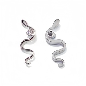F136 <b>Titanium</b> Snake Earrings G23 Alloy 5A Zircon Prong Setting Ear Cartilage <b>Studs</b> For Zodiac Year - Product Image 3