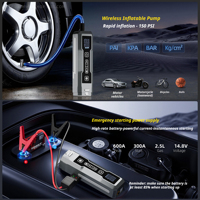 Démarreur de voiture 5 en 1 ABS, gonfleur de pneus, kit d'urgence pour voiture 14,8 V avec manomètre numérique