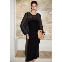 Robe Midi Luxueuse en Velours de Soie de Mûrier 100% pour Femme, Élégante, Vintage, Col Rond, Manches Longues, Taille Haute, Coupe Évasée 2026