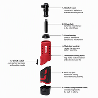 Clé à cliquet sans fil OBBL OB-7002 12V Li-ion, embouts carrés 1/2, 1/4, 3/8 pouces, 45 Nm, 33 Ft Lb, 500 tr/min pour réparation automobile, vente en gros