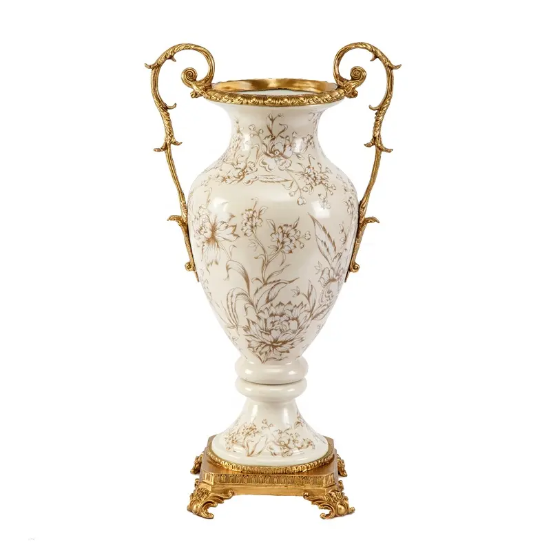 Jingdezhen poterie Vintage Bronze céramique émail Vase à fleurs Antique élégant Floral peinture à la main Vase en porcelaine pour table