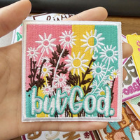 Patch brodé « Mais Dieu » avec motif de marguerite, pour élever ses enfants et faire confiance à Dieu, pour casquette de camionneur