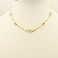 Collier pendentif unisexe personnalisé classique anniversaire en or 18 carats, coquille blanche, œil turc bleu, acier inoxydable 316L plaqué noir