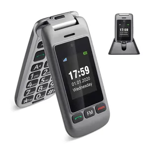 Flip Mobiele Telefoon Voor Ouderen Groot Rubber Toetsenbord 2 Zijknoppen Sos 1000Mah Met Oplaadstation Wcdma 3G Opvouwbare Mobiele Telefoon