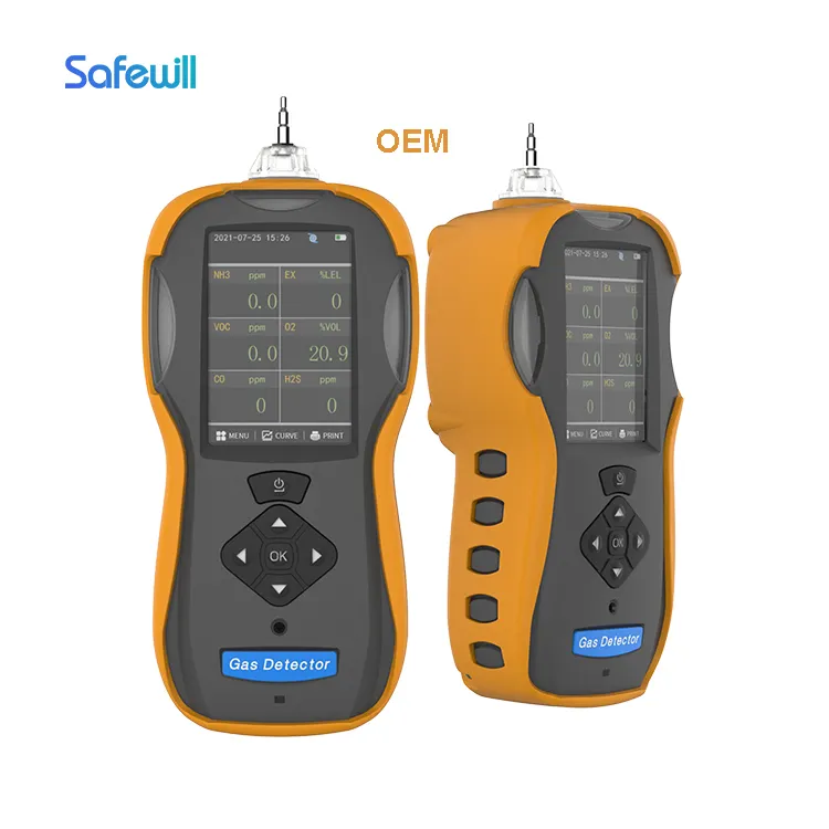 Detector multigas portátil Safewill Supply OEM CO/CO2/O2/H2S/VOC/CH4 Detector de gas radón 6 en 1