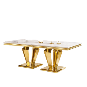 Neuerscheinung Luxuriöses Zeitgenössisches Rechteckiges Edelstahl-Marmor-Esstisch-Set für Hotels Apartments 6-Sitzer - Product Image 1